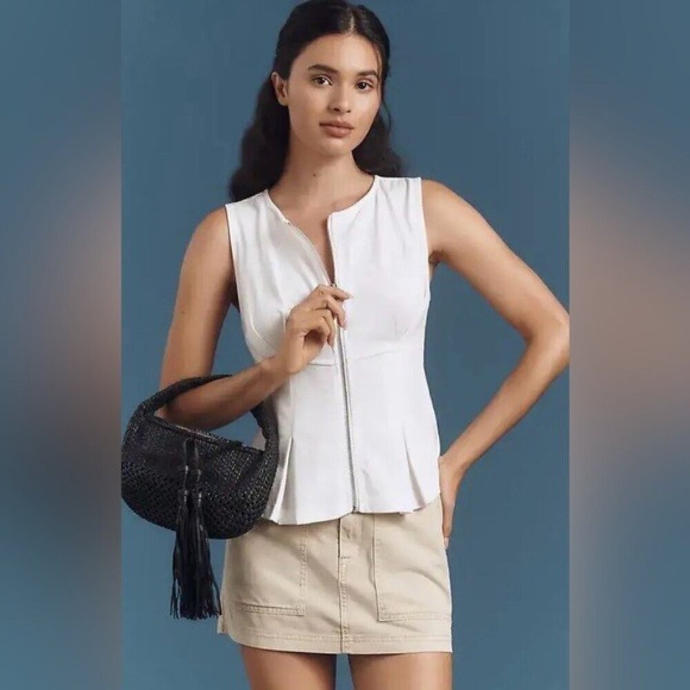 Anthropologie White Sleeveless Zip-Front Peplum Top - Picture 4 of 16
